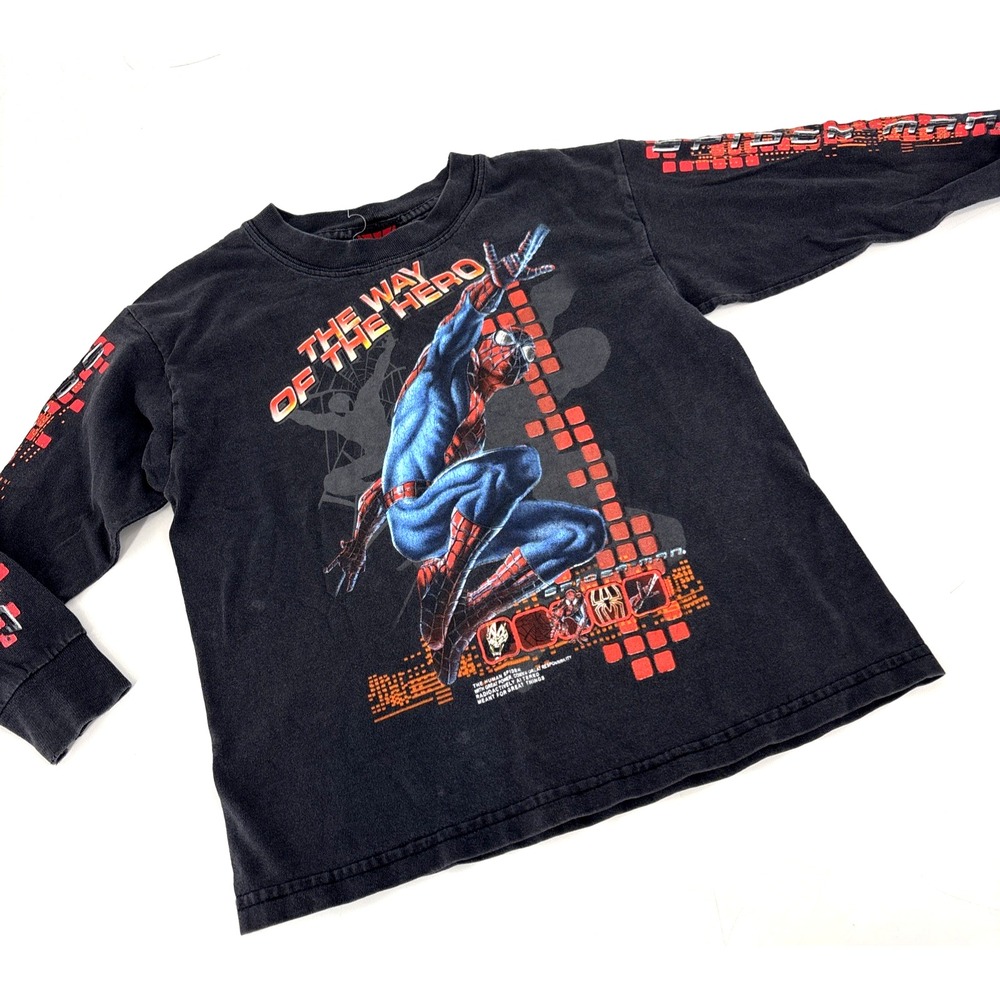 VTG Y2K‎ Spiderman 2 YOUTH Medium Graphic Promo T Shirt Long Sleeve 2002